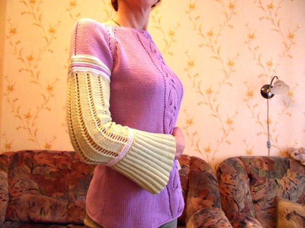 Фисташково-фиолетовый пуловер