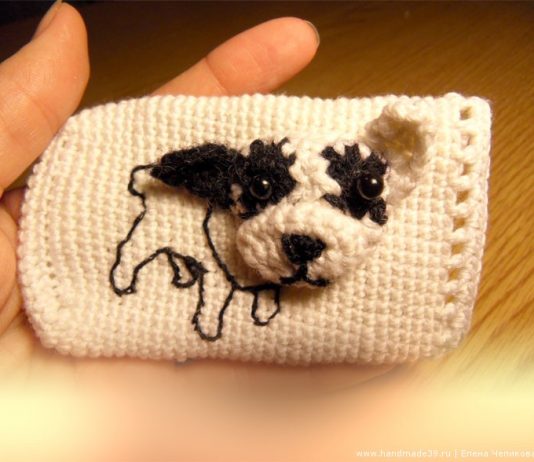 Вязаный чехол для телефона Объёмная собака Вязаный чехол для телефона Объёмная собака