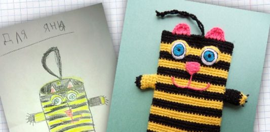 Вязаный чехол на телефон по детскому рисунку