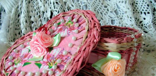 Шкатулка-сердце из газетных трубочек, мастер-класс по плетению