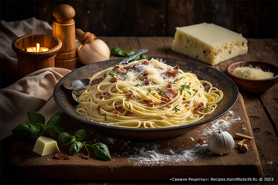 Рецепт спагетти карбонара с беконом и пармезаном